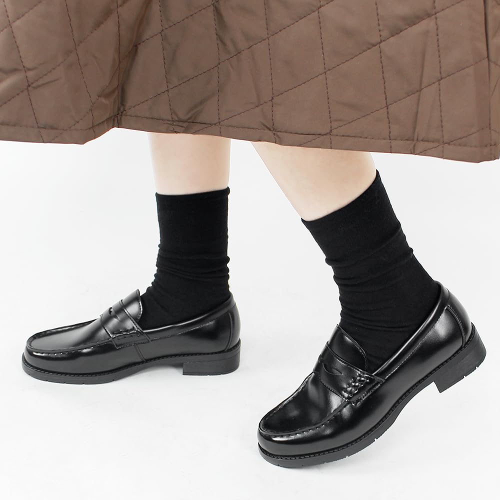 PAFHL Lightweight Size for Commuting to Made of Premium Leather Women's Loafers, Black, 25, School, (old edition, cm2412-old, Black)