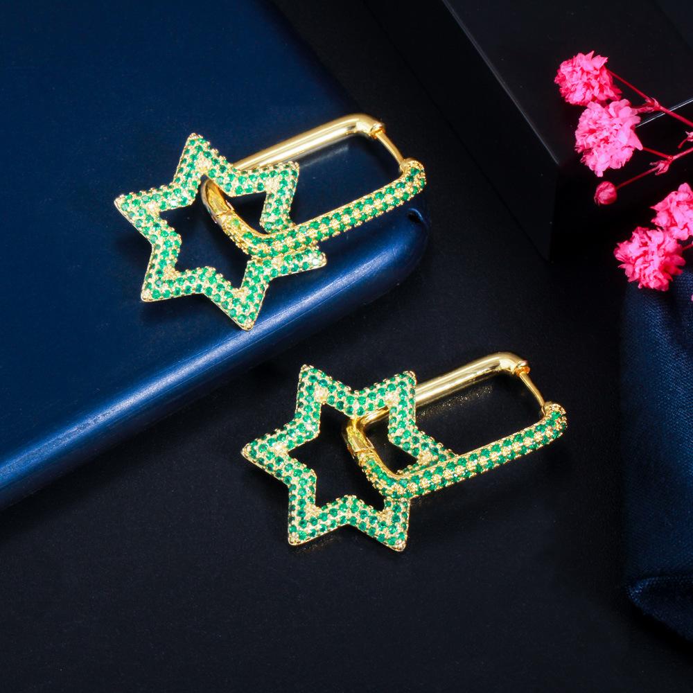 Hexagonale Geometrische Verschluss Damenohrringe Kreativer Stern Leicht Eingelegter Farbiger Zirkon Beliebter Ohrschmuck