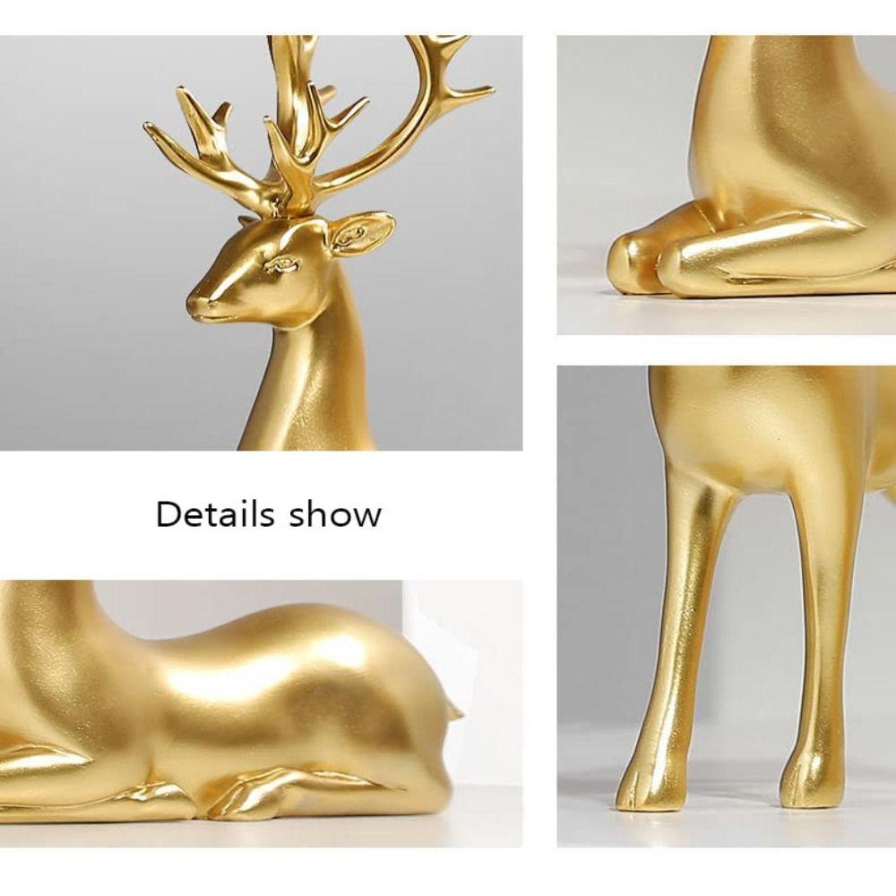 2PCS Resin Christmas Reindeer Figurines Miniature Figurine Sitting Standing Deer Elk Sculpture Home Decoration Ornament