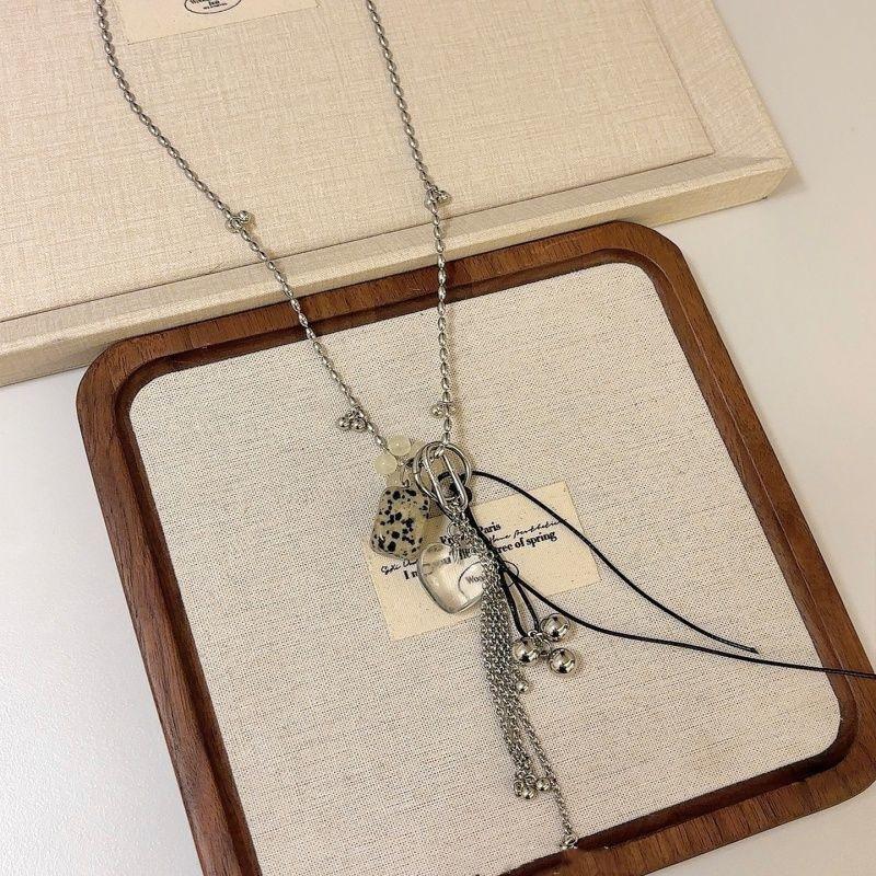 Stained Stone Heart Pendant Long Necklace Sweater Chain Women s Personalized Versatile Collar Chain Accessory прозрачный