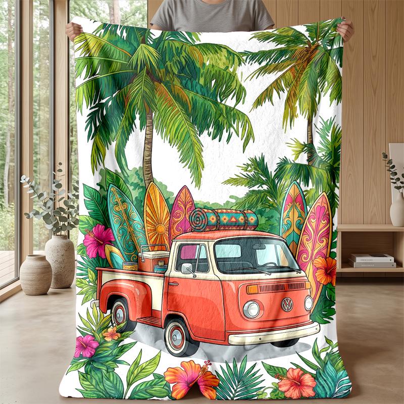 Sunset Monster Truck Adventure Theme Blanket Lightweight Warm Flannel Blanket Decorative Throw Blanket for Home Decoration