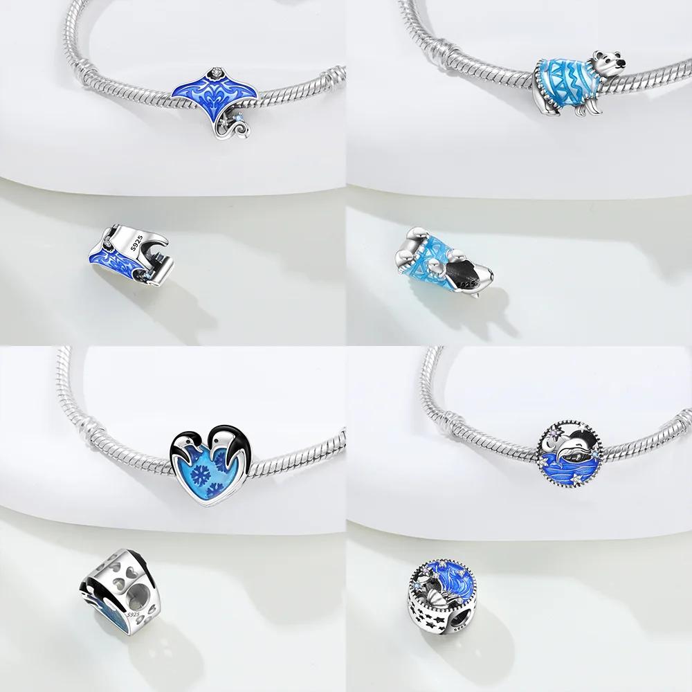 Original Charms Copper Blue Sweater Polar Bear Snowflake Penguin Animal Beads Fit Bracelet Women Jewelry Diy Gift Making