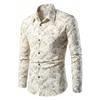 Men's Retro Plant Leaf Printed Long Sleeved Shirt with Slim Fit Collar Trend Shirt, Daily Party Casual Men's Top