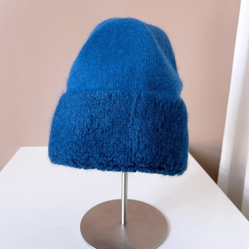 Circle yarn rabbit hair knitted wool hat female autumn and winter show a small face, keep warm and cold, ear protection, pullover hat, fluffy hat