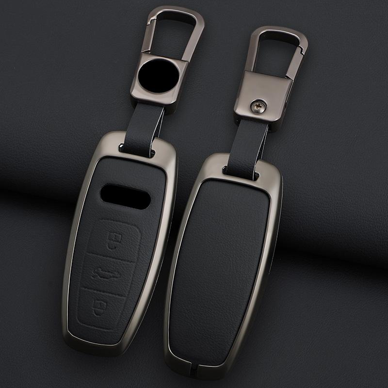 Carcasă de protecție pentru chei de mașină din aliaj de zinc și piele pentru A3 A4 A5 A7 A6 C8 Q8 Q7 Q5 Q4 Q3 E-tron Accesorii pentru husa chei de mașină