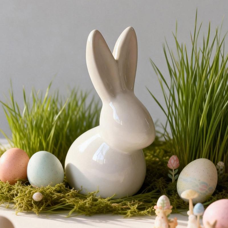 Basic Ceramic Rabbit Statue Sweet Small Animal Ornament Lovely Desk Decoration For Bookshelf Living Room Accent