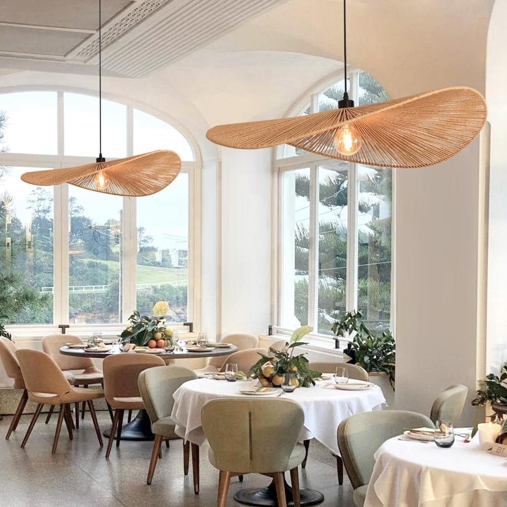 JOYINLED Modern Paper Chandelier Rattan Pendant Lighting 40CM Adjustable Height Hanging Lighting Fixture for Kitchen Hallway