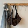 Leopard Print Suede Shoulder Bag Women's Large Capacity Sailboat Shaped Handbag Retro Double Shoulder Strap Zipper Crossbody Bag