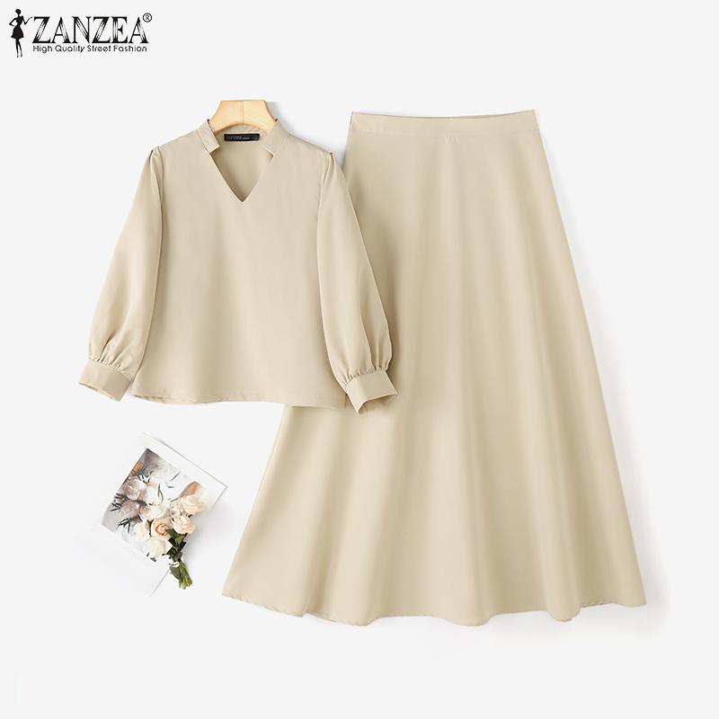 ZANZEA Dámské halenky s 3/4 rukávem a sukně Letní dvoudílné soupravy
