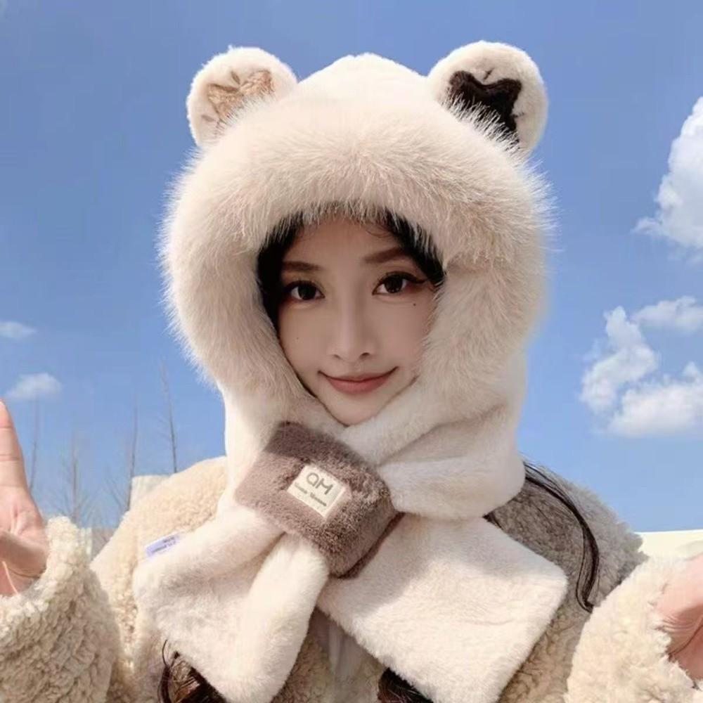 Windproof Integrated Cap Scarf Warm Neck Warmer Cute Ear Protection Cap  Outdoor