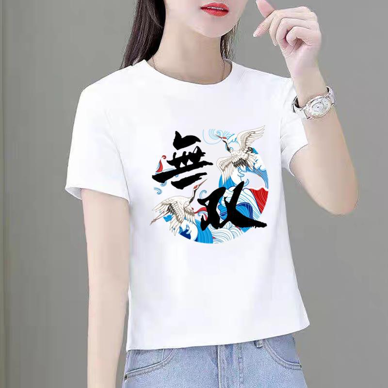 Modal Damen Lässiges Print-T-Shirt Kurzärmelig Harajuku-Stil Grafisches Oberteil Polyesterstoff Mode-Oberteile