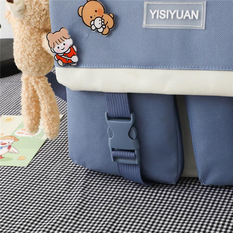 

School bag new five-piece set, primary school students, middle school students, school bags, women s contrasting colors