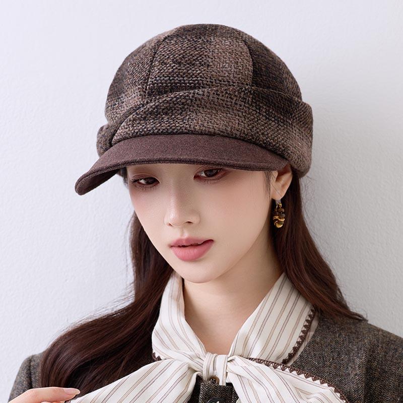 Retro versatile wool beret women's autumn and winter fashion warm ear protector hat British style baseball cap tide