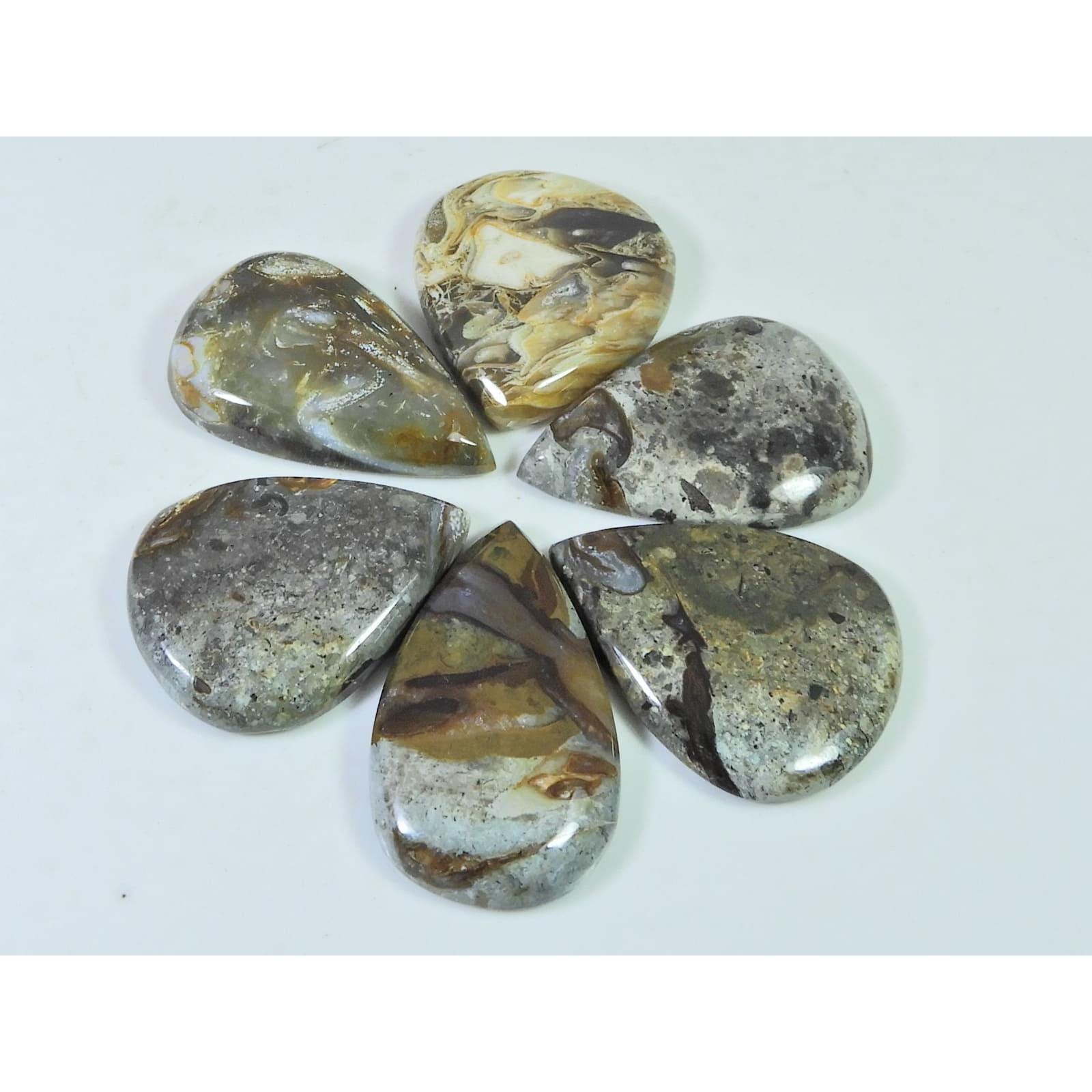 215Cts. Natural Stick Agate Pear Cabochon Loose Gemstone 6Pcs Lot 31-36 MM A-797
