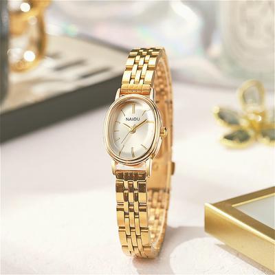 Vintage Style Fashion Oval Dial Quartz Watch Steel Strap Pointer Digital Wristwatch Women Clock