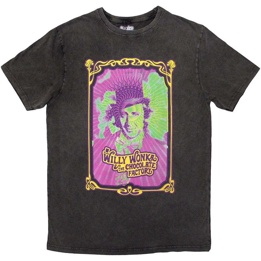 Willy Wonka Unisex Stone Wash T-Shirt: Psych Poster (Charcoal Grey) (Small) XL