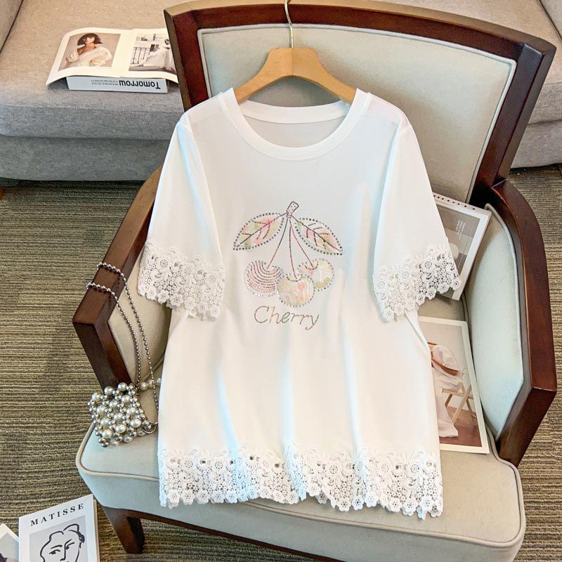 Plus Size Women's Loose Round Neck Mid-Length Short Sleeve T-shirt (Bust 150/160)