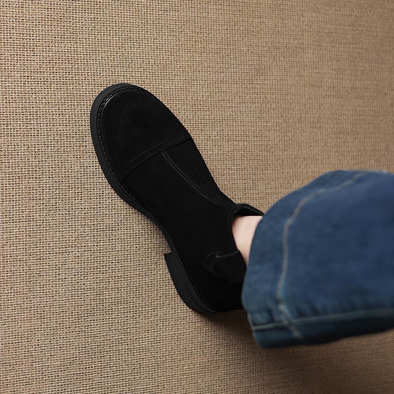 Krazing Pot Krowi Zamsz Nubuk Zima Okrągły Nosek Nowoczesne Kozaki Średni Obcas Zamek Błyskawiczny Styl Punk Damskie Botki