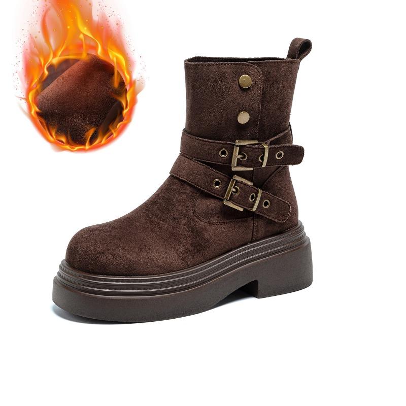 New autumn women's shoes casual fashion medium boots velvet warm heightening short boots women's thick-soled Martin boots women's