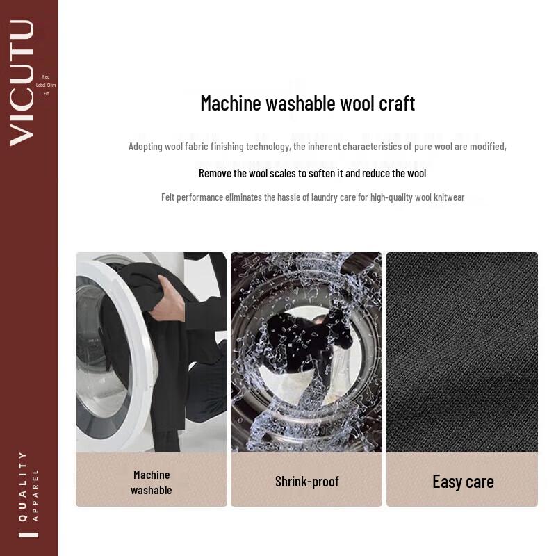 VICUTU Men's Machine Washable Mock Neck Wool Sweater