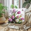 Pink White Tulip Flower Pillow Cover Spring Floral Butterfly Print Soft Throw Pillow Case For Home Sofa Bedroom Decor Gift
