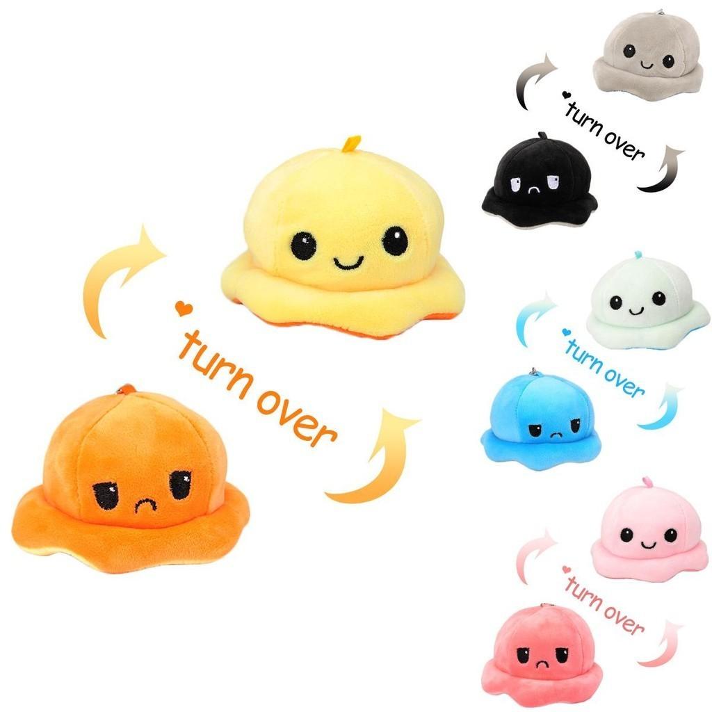 Adorables Porte-clés Peluche Pieuvre Réversible Charm Mignon pour Couple Jouet en Peluche Courte Coton PP
