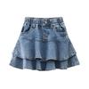 Fustă elegantă de vară din denim cu strat dublu, de designer, pentru fete, modă streetwear, cu volane suprapuse, mini, fustă din blugi