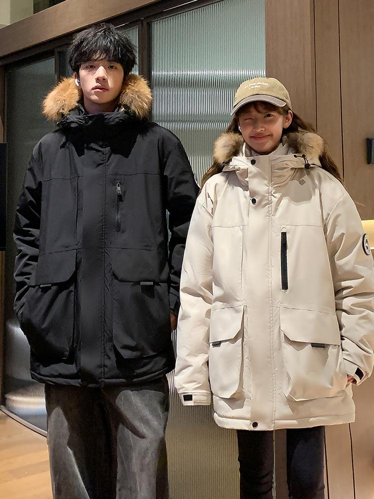 2025 Winter New Couple's Hooded White Duck Down Jacket - Men's Thick, Warm, Loose, Plus Size Outerwear