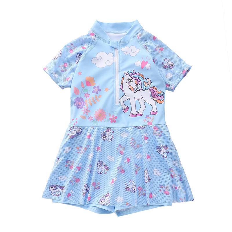 New Sporty Mesh Princess Skirted One-Piece Swimsuit for Girls