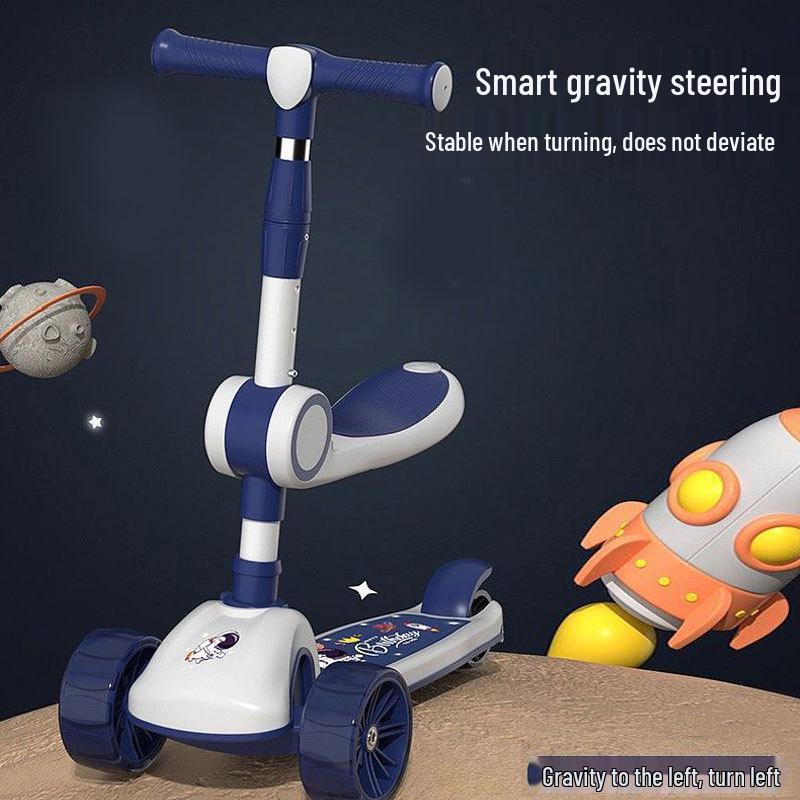 

3-in-1 Children s Scooter: Sit, Ride, and Turn with Music and Lights for Ages 3-12.