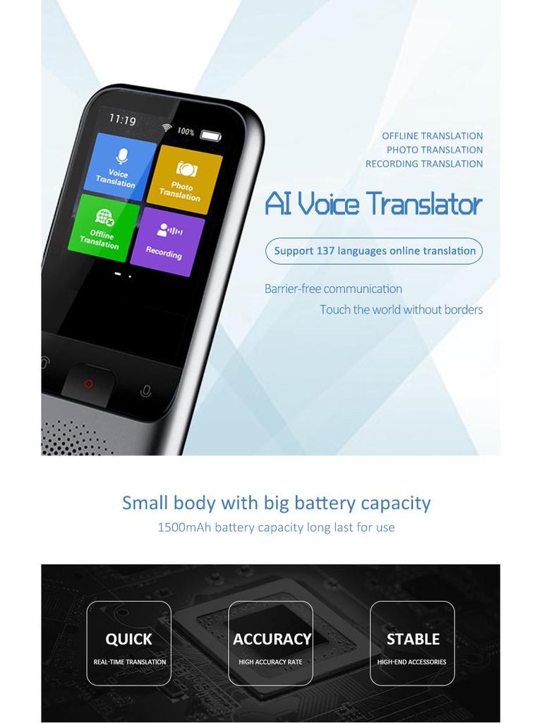 T11 AI Language Translator: Smart Voice Recording & Photo Translation with WiFi.