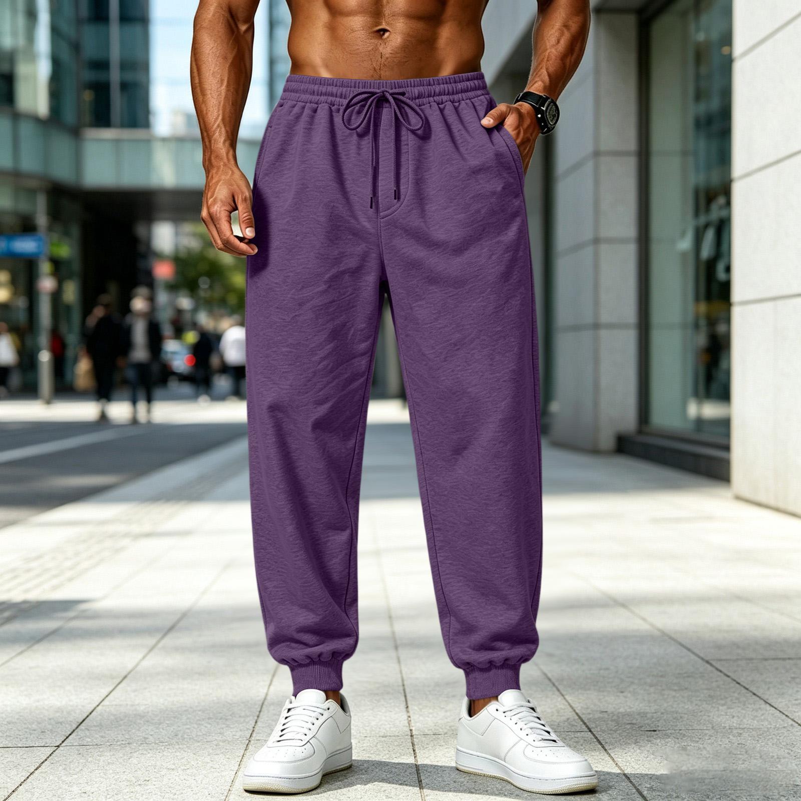 Men s Casual Drawstring Sweatpants for Jogging and Lounging M фиолетовый