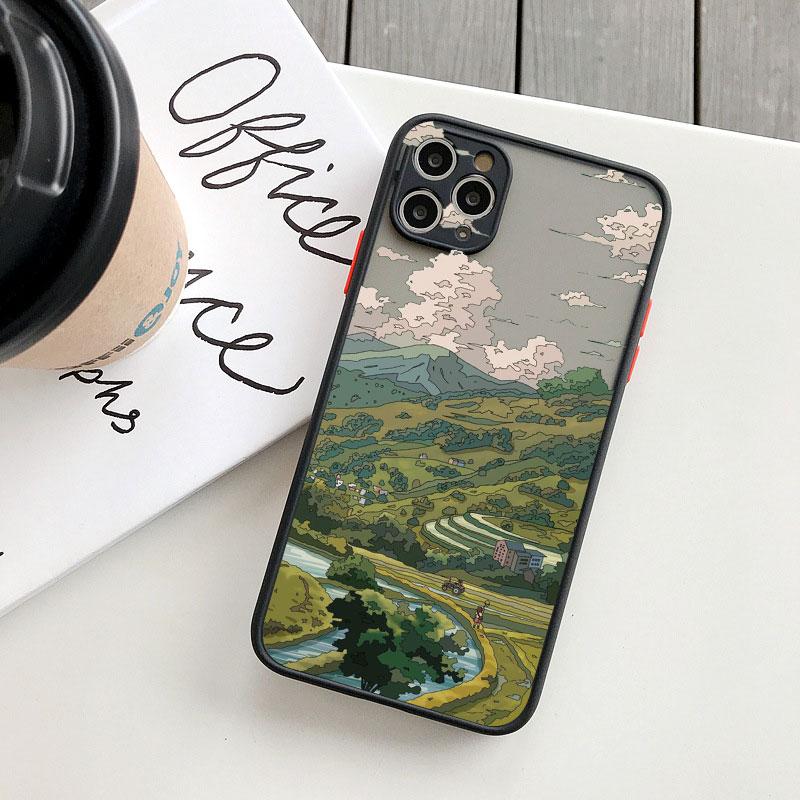 Japanese Anime Scene Landscape Phone Case for iPhone X XR XS 12 13 14 11 15 Pro Max Mini 8 7 Plus Cartoon Scenery Covers Fundas