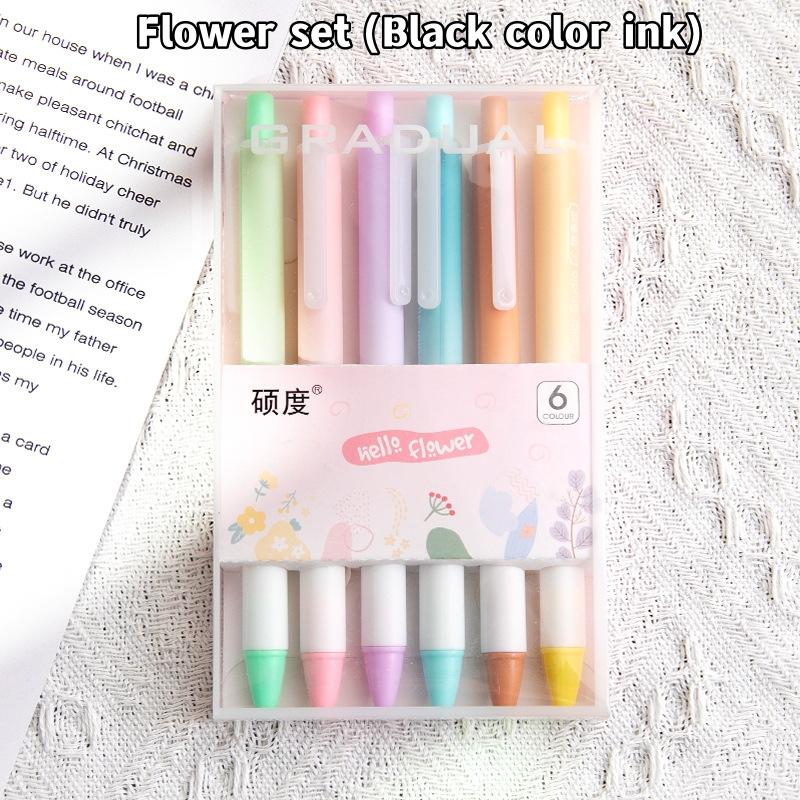 

Набор гелевых ручек с постепенным изменением цвета, 6 шт., простые шариковые ручки Morandi 0,5 мм, черные цветные чернила для письма