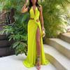 Spring Women's Fashion Hollow Knot Slit Collar Sleeveless Pleated Irregular Dress
