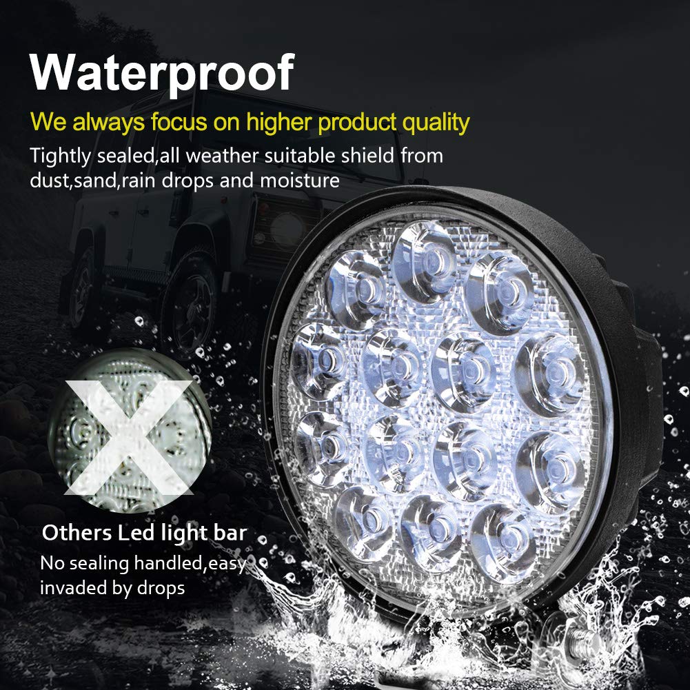 Safego 42W LED Work Light, Round, Wide Angle (60 degrees), LED Exterior Light for Vehicles, Agricultural Machinery, Off-Road Vehicles, Parks, Gardens,
