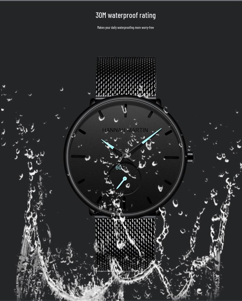 Men's Black Luminous Quartz Sports Watch - Trendy Waterproof Wristwatch