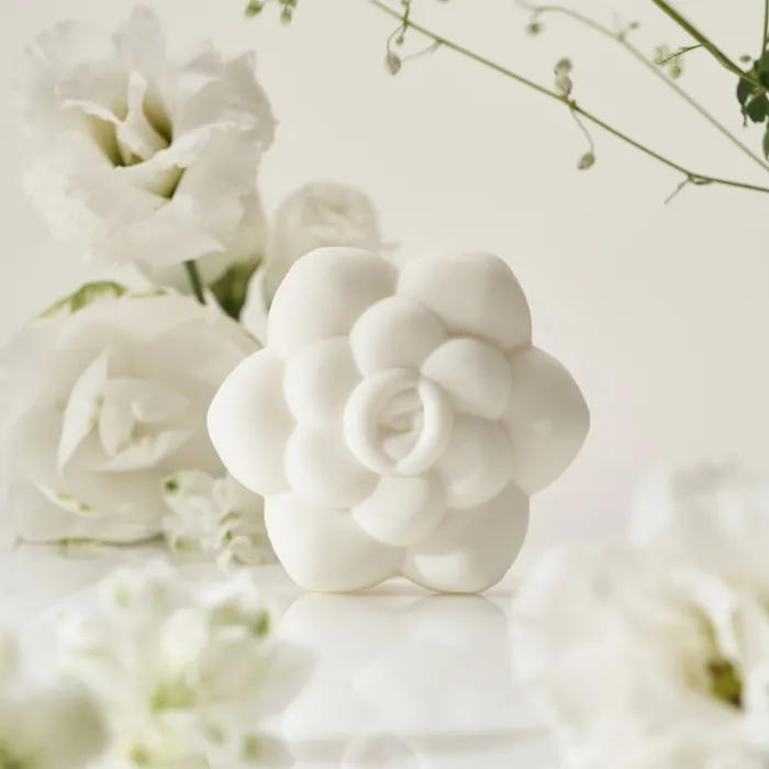 Donggubat White Bloom Perfume Bar Set (2 Perfume Bars, Silver Petal Soap Dish, Gift Package)