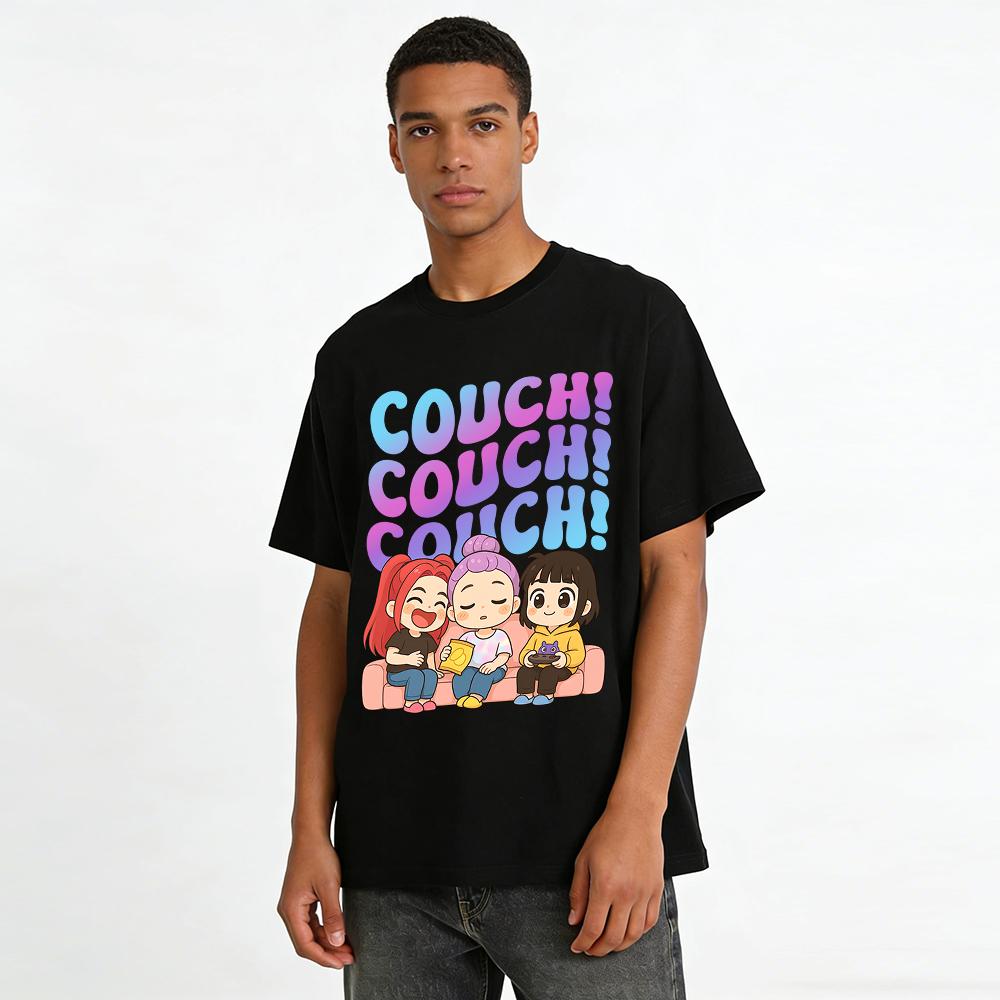 Couch Girls Graphic Tee Best Friend Hangout Shirt Lazy Sofa Movie Night Casual Top Pure Cotton T-shirt