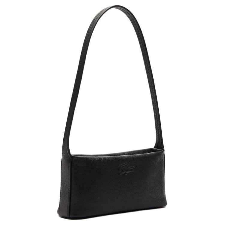 Lacoste Classic Fashion Minimalist Solid Color Leather Tote Shoulder Bag Small Women Bags Black NF4532IE000