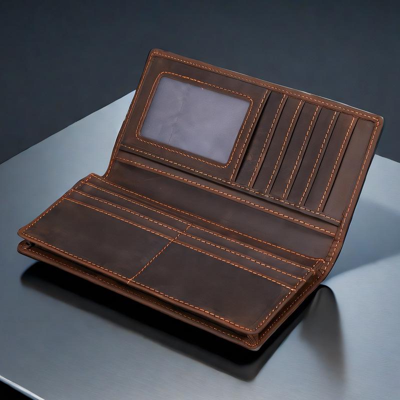 Men s Large Capacity Genuine Leather Long Wallet with Customizable Logo 9x2x19 cm