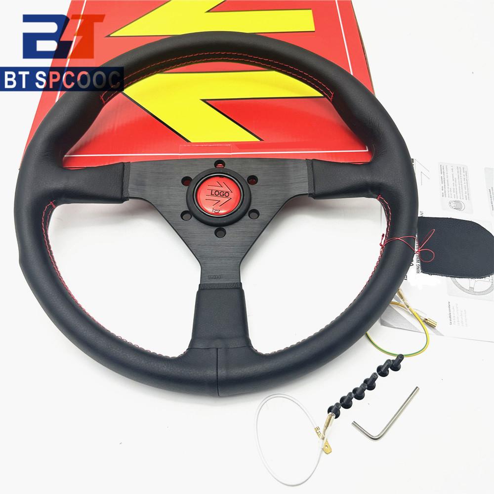 Italy V1 14inch 350mm Steering Wheel Flat Deep Dish Leather JDM Racing Sport With Horn Button With Logo