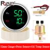 N 2 IN 1 52mm Dual Gauge with Alarm Oil Temperature Meter +Oil Pressure Gauge with Sensor  Red /Green Backlight for Car Boat