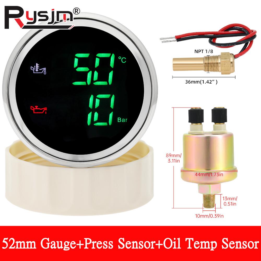 N 2 IN 1 52mm Dual Gauge with Alarm Oil Temperature Meter +Oil Pressure Gauge with Sensor  Red /Green Backlight for Car Boat