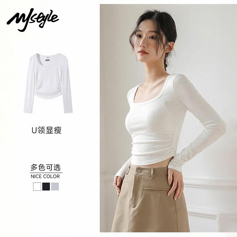 MJ STYLE Women s Square Neck Slim Fit Long Sleeve T-Shirt XL