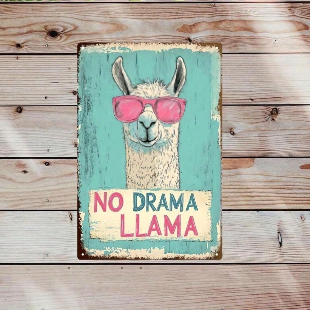 Funny Llama Metal Sign 8x12, Easter Llama with Glasses Vintage Wall Art for Home, Office, Bar.