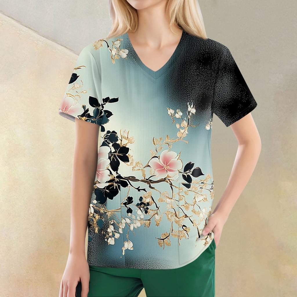 Modische, lässige Oberteile mit V-Ausschnitt und bedruckter Arbeitskleidung für Damen