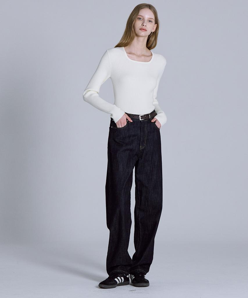 BASIC HOUSE Women'S Square Neck Long Sleeve Sweater Ivory Lykt7204