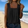 Women’s Square Neck Pleated Tank Top Sleeveless Casual Blouse Loose Fit Lightweight Pullover Shirt for Daily Wear