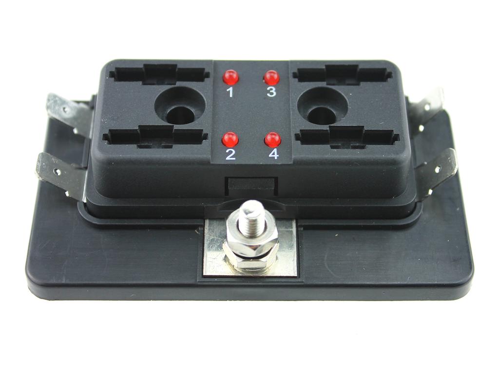 DC 12V 4 Way Blade Fuse Box Holder with LED Warning Light Kit for Car Boat Marine Trike Auto Replacement Parts Fuses Box